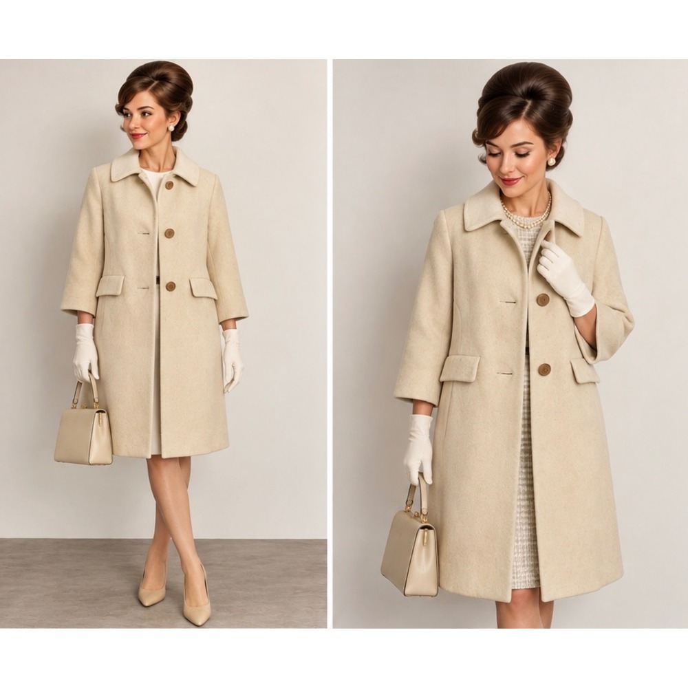 Vintage Neusteters 100% Baby Llama Wool Coat Beige Mid-Century 50s 60's Womens M